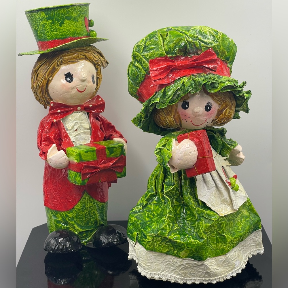 Luce Sable Imports: Vintage Christmas Boy & Girl Paper Mache Handmade Sculptures